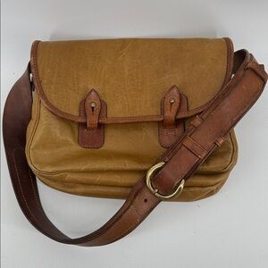 VINTAGE Leather Saddle Bag Satchel in Tan and Brown Leather Brass Belt Buckle